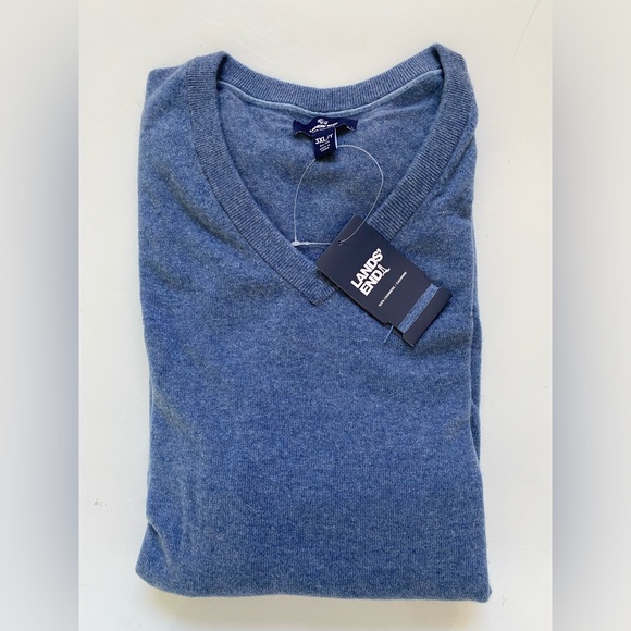 Lands End Men’s Cashmere V-Neck Sweater Medium Blue - Picture 10 of 12